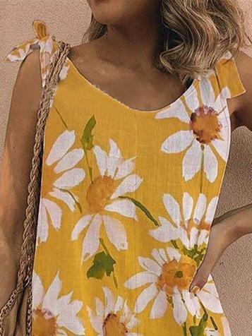 Floral Print Sleeveless Belted Casual Jumpsuit