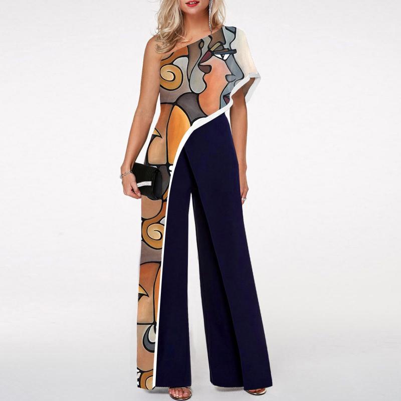 Fashion Single-sleeve Abstract Print Jumpsuit