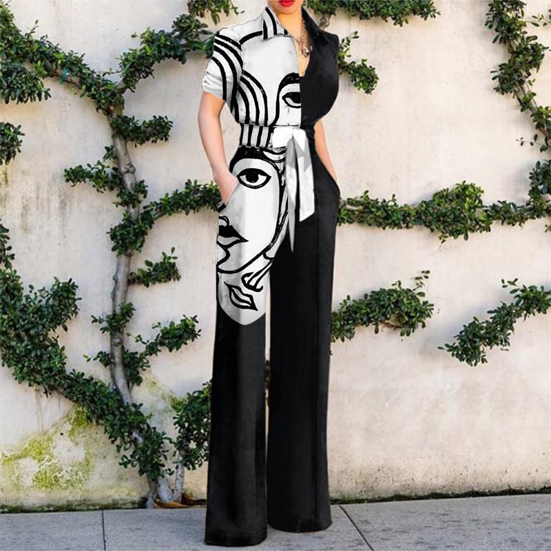 New Chic Fashion Art Print Abstract Jumpsuit