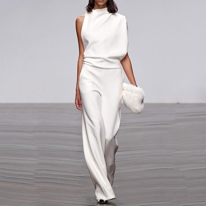 Women's Commuting Asymmetry Sleeve Pure Colour Jumpsuit