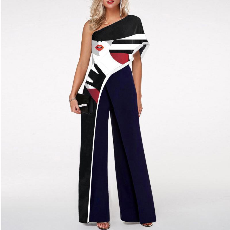 Vintage Single-sleeve Face Print Jumpsuit