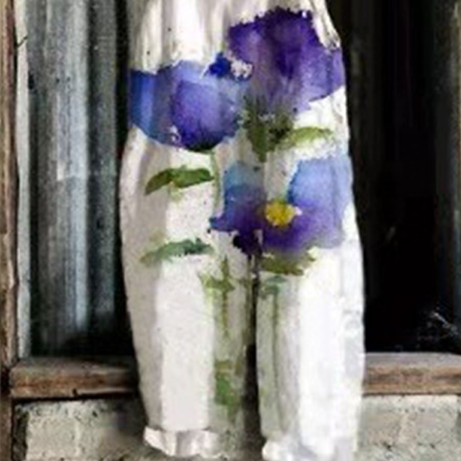 Ladies Casual Printed Cotton Linen Jumpsuit