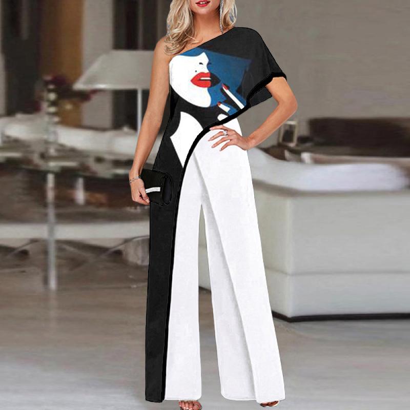 Vintage Face Print Single-sleeve Jumpsuit