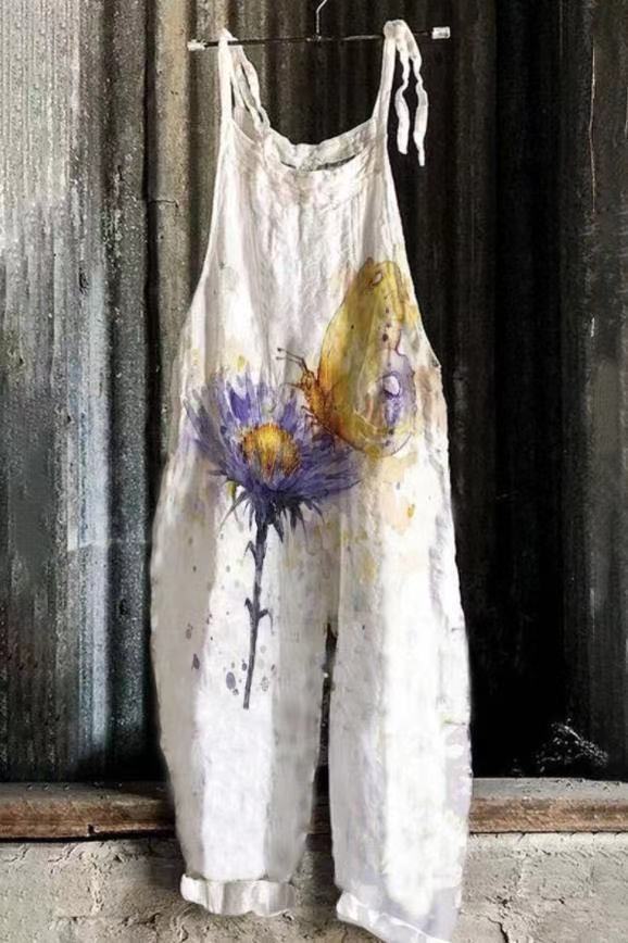 Honeybee Print Sleeveless Casual Jumpsuit